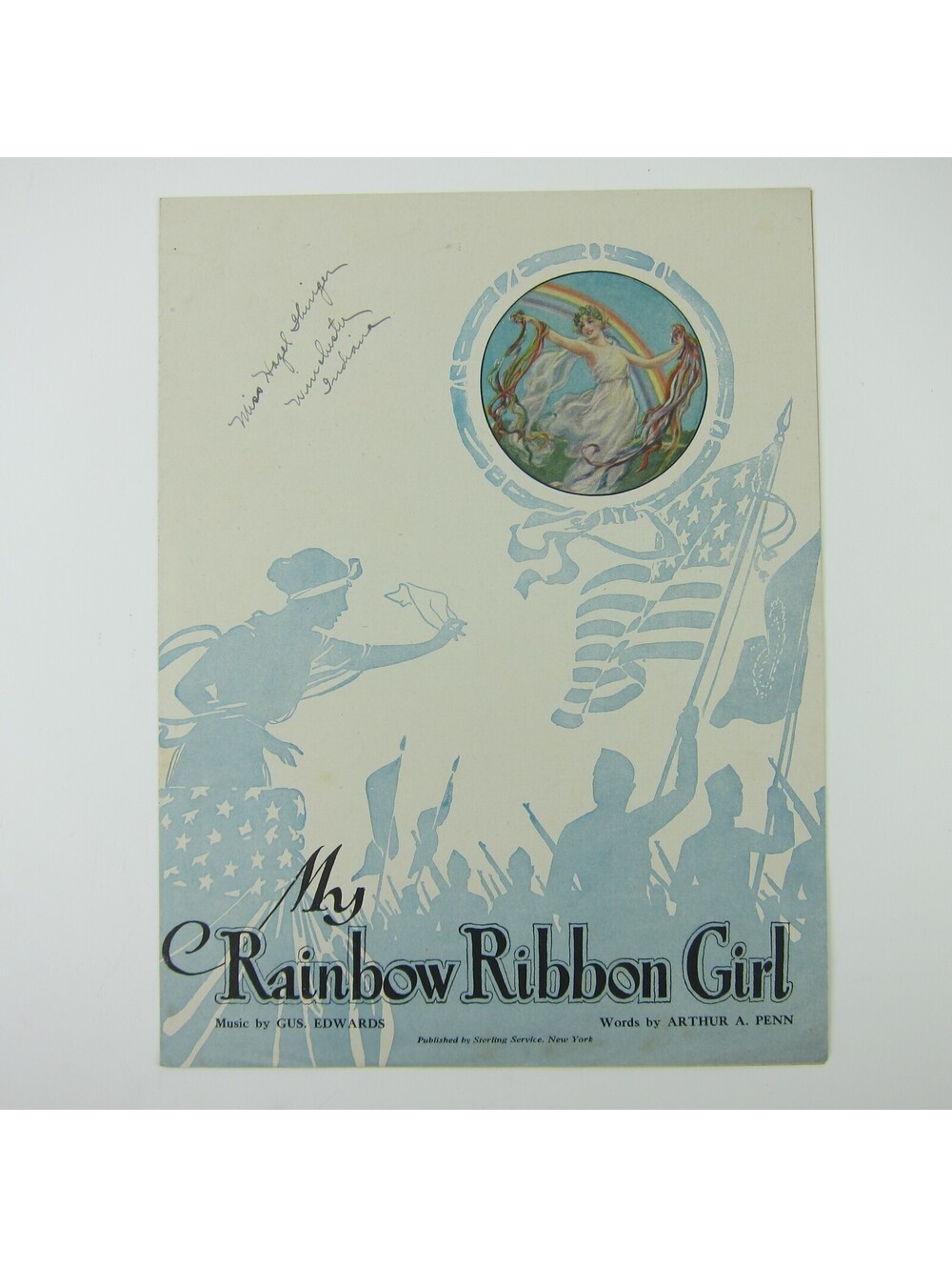 Sheet Music My Rainbow Ribbon Girl Gus Edwards Arthur Penn WWI WW1 Antique 1918